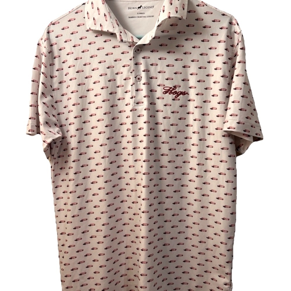 Red and White Polo Shirt with Pattern and Logo